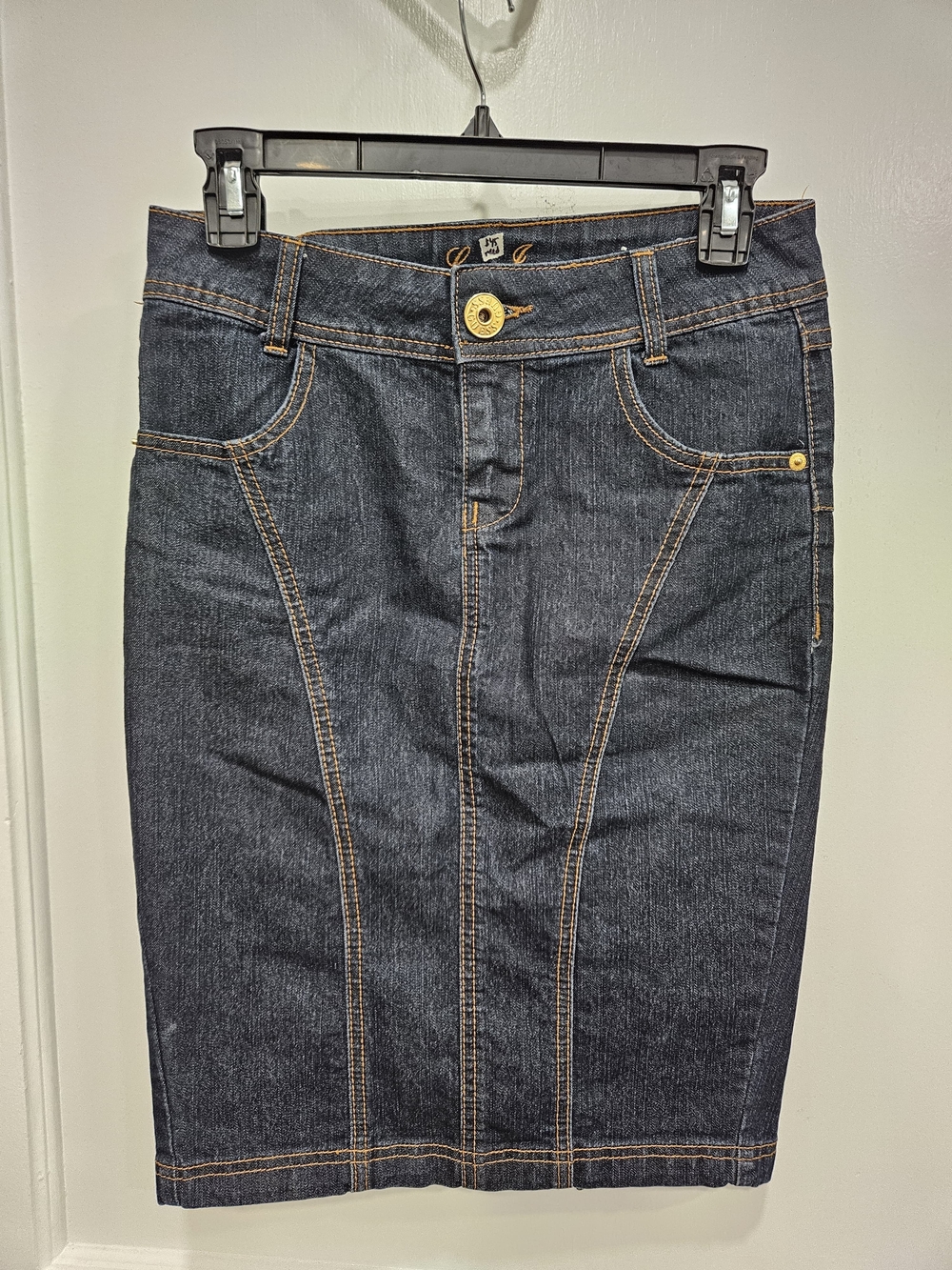 Guess Dark Blue Denim Pencil Skirt with Contrast Stitching
